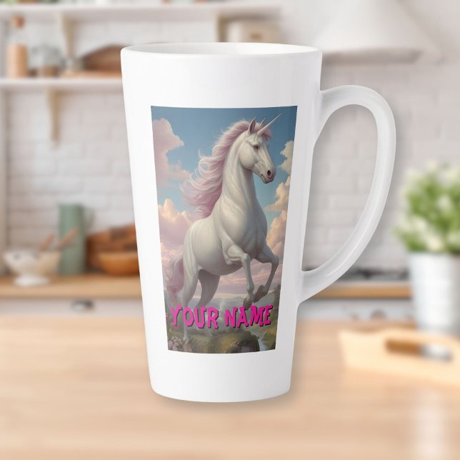 Taza De Café Latte Nubes uniformes blancas personalizadas (Personalized White Unicorn Clouds Latte Mug)