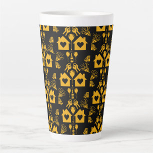 Taza De Café Latte Nueva Casa Calentamiento Amarillo Sobre Negro