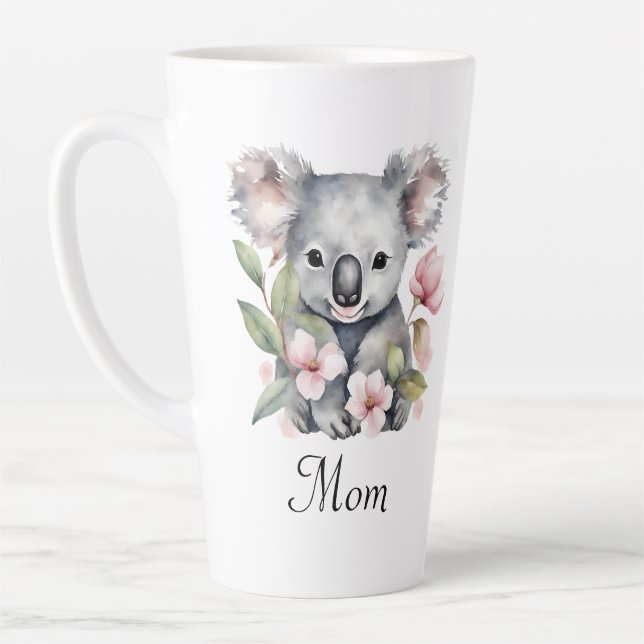 Taza De Café Latte Nueva Mamá Koala Bear Floral (Izquierda)
