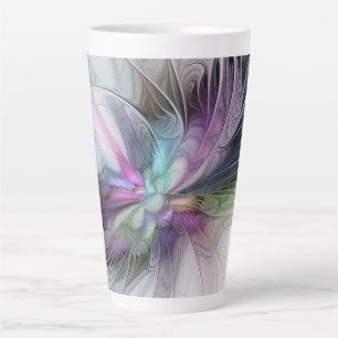Taza De Café Latte Nueva vida, arte abstracto fractal de fantasía col