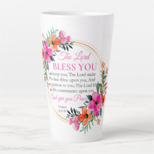 Taza De Café Latte Números 6:24-26 Cristiano de flor rosa