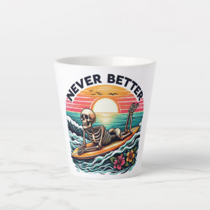 Taza De Café Latte Nunca Mejor - Skeleton Surfing Sunset Wave Design