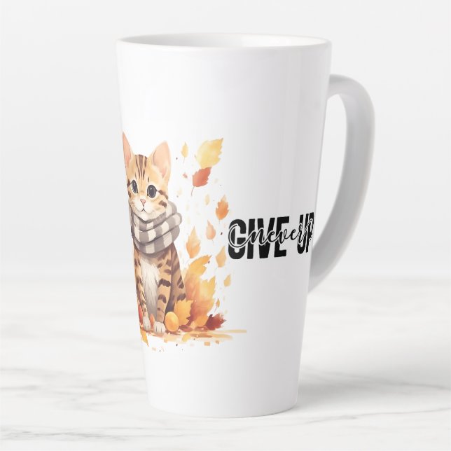 Taza De Café Latte Nunca te rindas con un lindo gato bengalí en otoño (Ángulo derecho)
