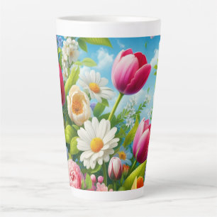 Taza De Café Latte Obra de arte floral/primavera