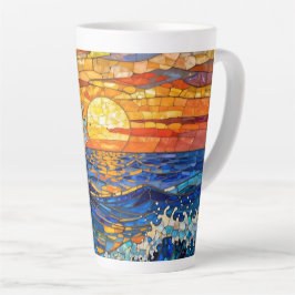 Taza De Café Latte Oceanic Coastal Ocean Waves Sunset