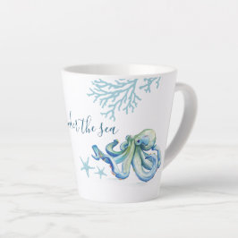 Taza De Café Latte Octopus de color azul