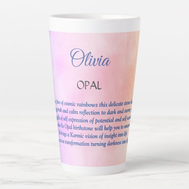 Taza De Café Latte Octubre Diseño de Birthstone Opal (Anverso)
