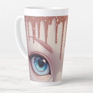 Taza De Café Latte Ojos Azules de Fantasía con Goteo