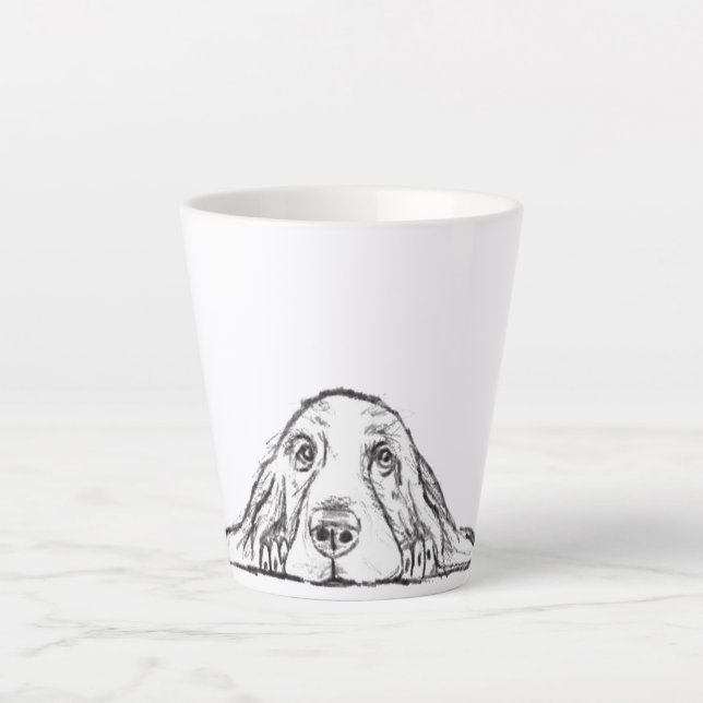 Taza De Café Latte ojos de perrito simple blanco negro (Anverso)