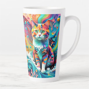 Taza De Café Latte Ola de agua multicolor y colorida Cat 759