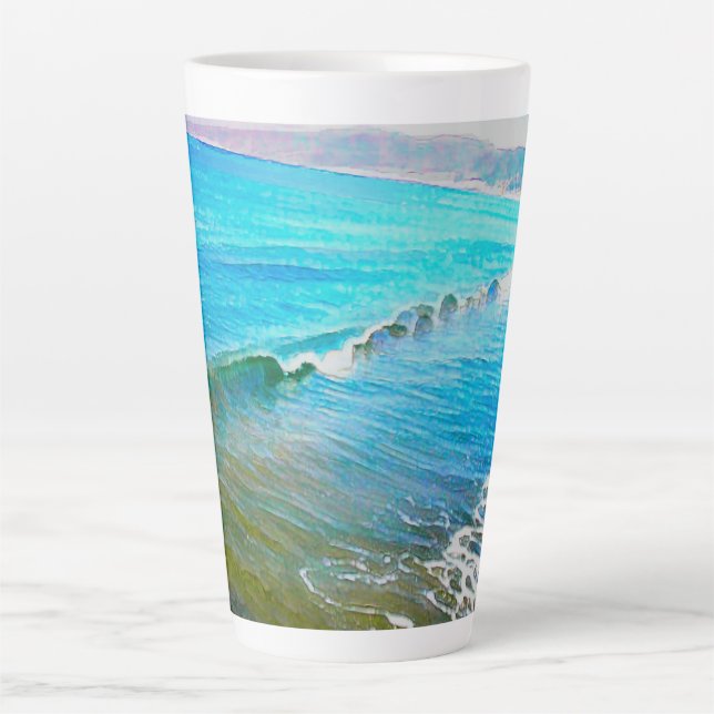 Taza De Café Latte Olas acuarela  (Anverso)