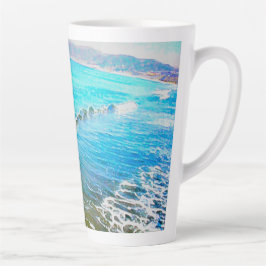Taza De Café Latte Olas acuarela