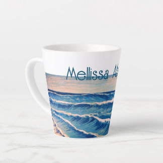 Taza De Café Latte Olas de marea azules Nombre personalizado