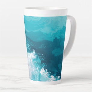 Taza De Café Latte Olas de turquesa arremolinadas Arte abstracto de o