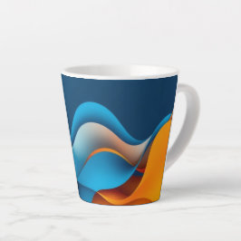 Taza De Café Latte Olas naranjas y azules