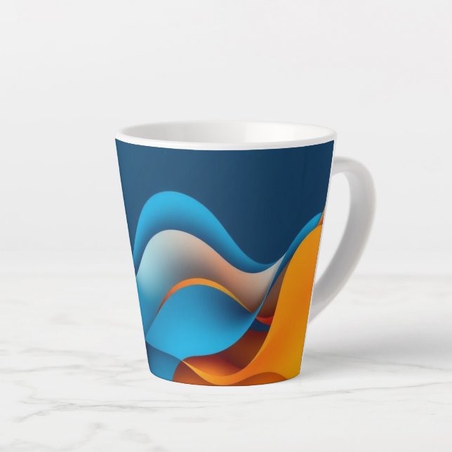 Taza De Café Latte Olas naranjas y azules (Ángulo derecho)