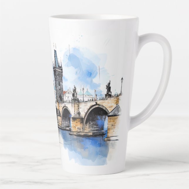 Taza De Café Latte Old Prague, Charles bridge watercolor (Derecha)