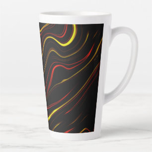 Taza De Café Latte Oleada dorada roja largos trazos sobre fondo negro
