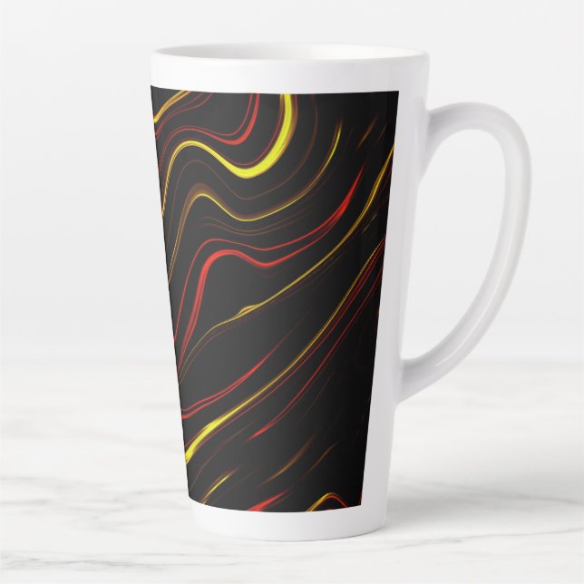 Taza De Café Latte Oleada dorada roja largos trazos sobre fondo negro (Derecha)