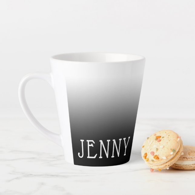 Taza De Café Latte Ombre blanco y negro personalizado (In situ)