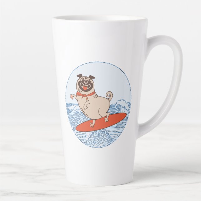 Taza De Café Latte Onda montando perro de cerdo feliz en la tabla de  (Derecha)