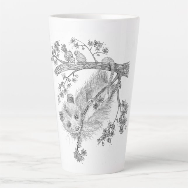 Taza De Café Latte Opossum bebé en el árbol (Anverso)