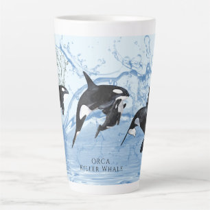 Taza De Café Latte Orcas de color blanco y negro increíbles