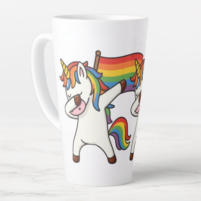 Taza De Café Latte Orgullo gay Dabbing Unicornio con bandera (Ángulo izquierdo)