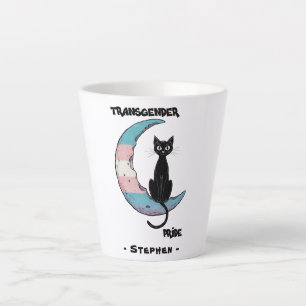 Taza De Café Latte Orgullo transgénero - Gato negro en la luna transv