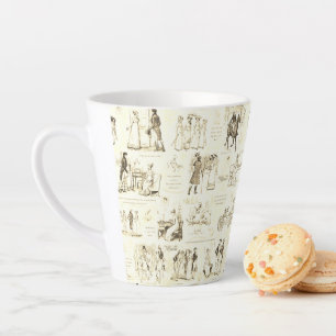 Taza De Café Latte Orgullo y prejuicio citas de tela de crema beige