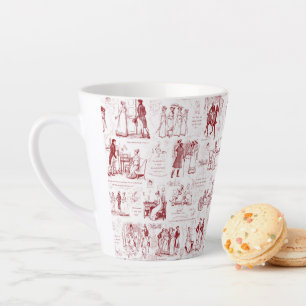 Taza De Café Latte Orgullo y prejuicio de citas de tela roja