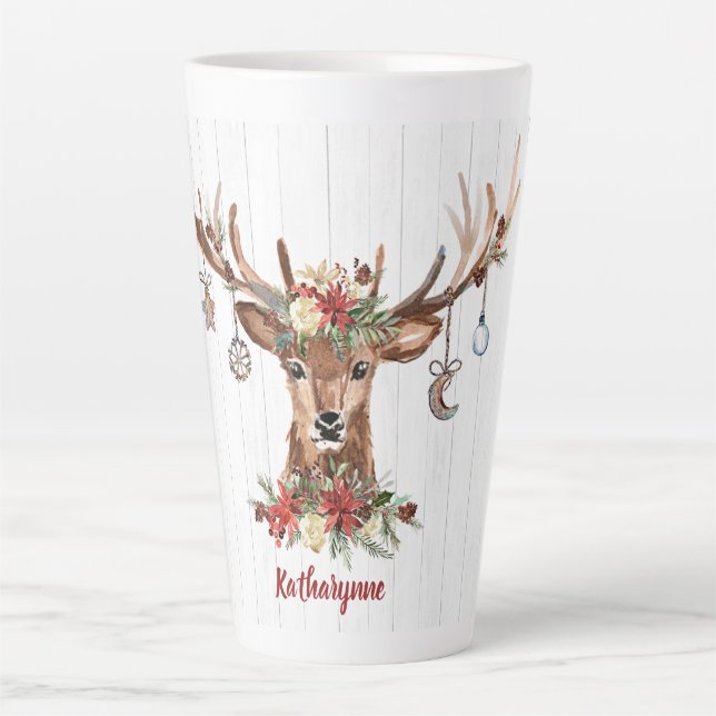 Taza De Café Latte Ornamentos de renos de Navidades pequeños | Madera (Anverso)