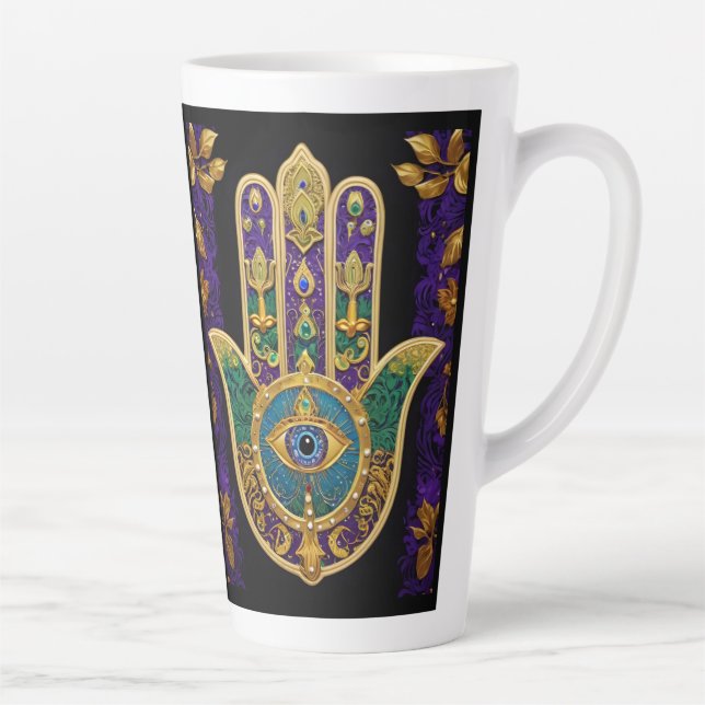 Taza De Café Latte Ornate Gold Third Eye Hamsa (Derecha)