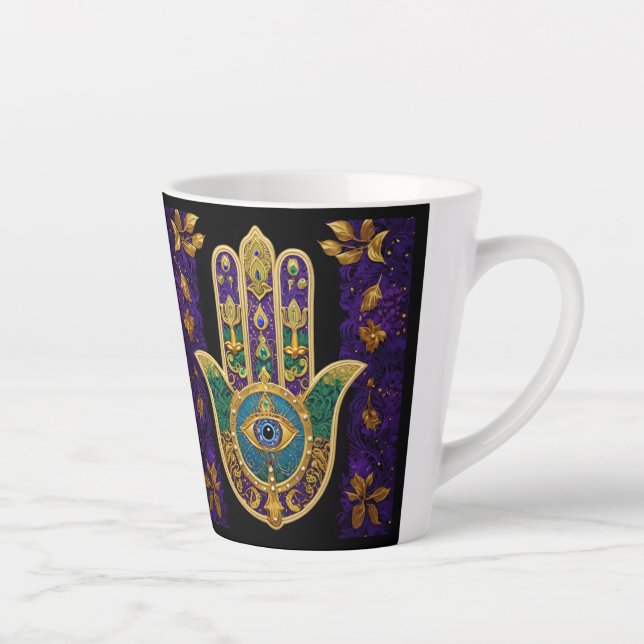 Taza De Café Latte Ornate Gold Third Eye Hamsa (Derecha)
