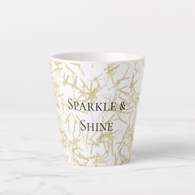 Taza De Café Latte Oro Blanco Glam Brillante Chispa (Anverso)