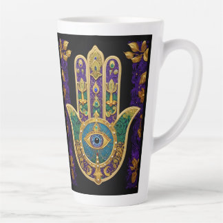 Taza De Café Latte Oro de Mardi Gras Verde Púrpura Hamsas Arte