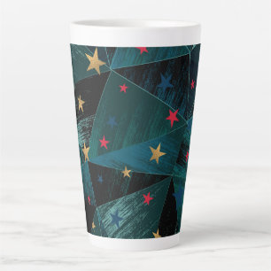 Taza De Café Latte Oro, estrellas rojas en azul