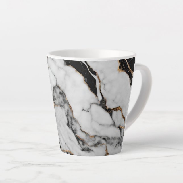 Taza De Café Latte Oro moderno Mármol blanco y negro (Ángulo derecho)