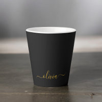 Oro Negro Nombre Monograma Moderno Script Femenino