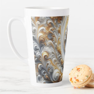 Taza De Café Latte Oro, Negro y Blanco Moderno Girando Abstracto