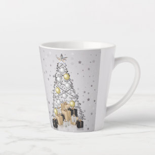 Taza De Café Latte Oro plateado y árbol de Navidad negro
