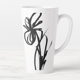 Taza De Café Latte Orquídea en blanco y negro abstracto