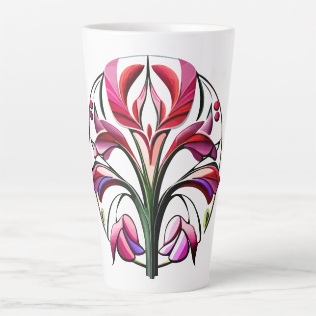 Taza De Café Latte Orquídea metálica: Extravagancia rosa y amarilla (Anverso)