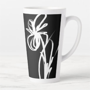 Taza De Café Latte Orquídea Noir: Abstracto Negro y Blanco