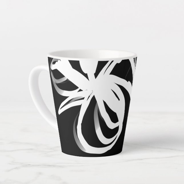 Taza De Café Latte Orquídea Noir: Resumen en blanco y negro (Ángulo izquierdo)