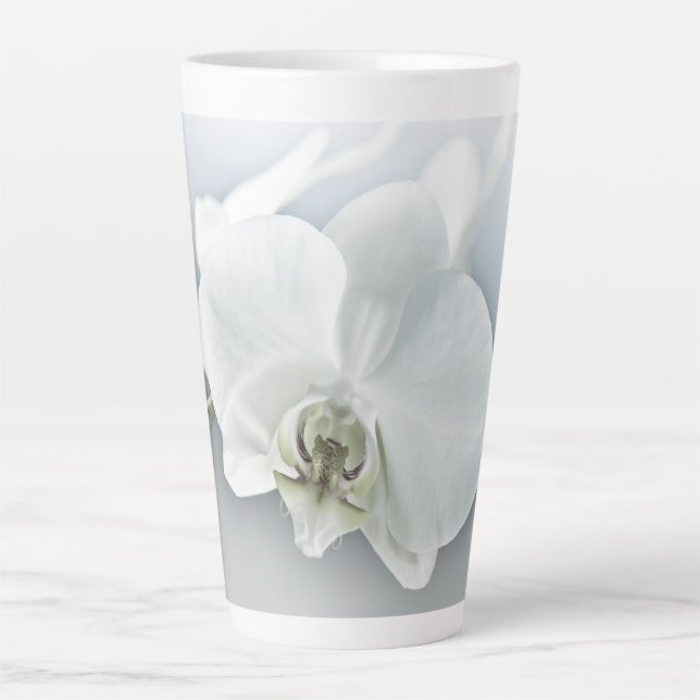 Taza De Café Latte Orquídea Phalaenopsis Blanca (Anverso)