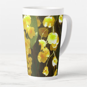 Taza De Café Latte Orquídeas Amarillas colgando flores tropicales