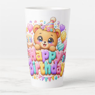 Taza De Café Latte Osito de felicitaciones Kawaii pastel rosa adorabl