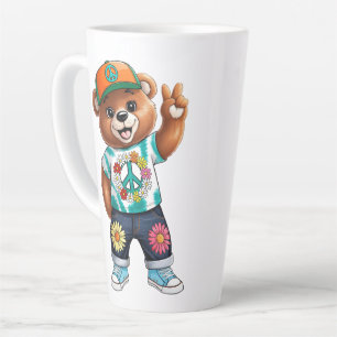 Taza De Café Latte Osito de peluche con atuendo informal y tranquilo