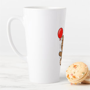 Taza De Café Latte Osito de peluche con globos rojos adorable dibujo 